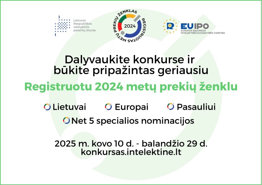 Valstybinis patentų biuras kviečia 2024 metais registruotus prekių ženklus varžytis dėl geriausiųjų vardo