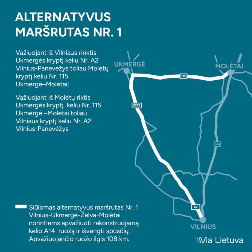 Kelyje Vilnius–Utena vyksta intensyvūs darbai: „Via Lietuva“ ragina planuoti kelionę ir rinktis kitus maršrutus