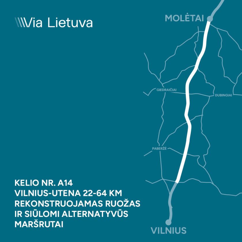 Kelyje Vilnius–Utena vyksta intensyvūs darbai: „Via Lietuva“ ragina planuoti kelionę ir rinktis kitus maršrutus
